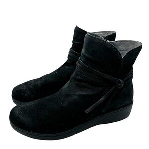 Dansko Black Suede Ankle Boots Evelyn Wedge Heel Side Zip Women's 38 Classic